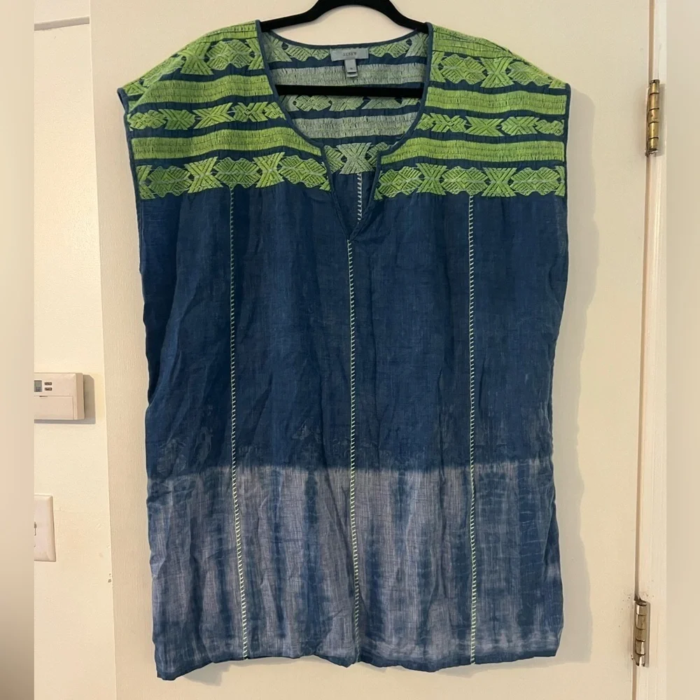 J. Crew Navy and Lime Embroidered Top/ swimsuit cover up SKU D-306) SZ XL